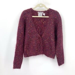 Cape Isle Knitters Vintage Women Size Small Sweater Mohair Cardigan Red Speckled